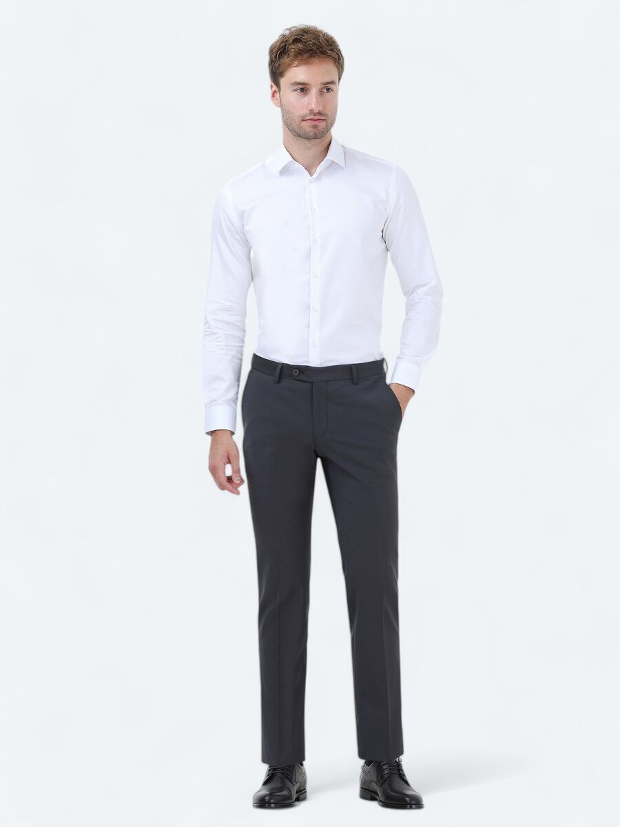 Hard Coal Weaving Fitted Fit Classical Wool Blended Trousers - 2