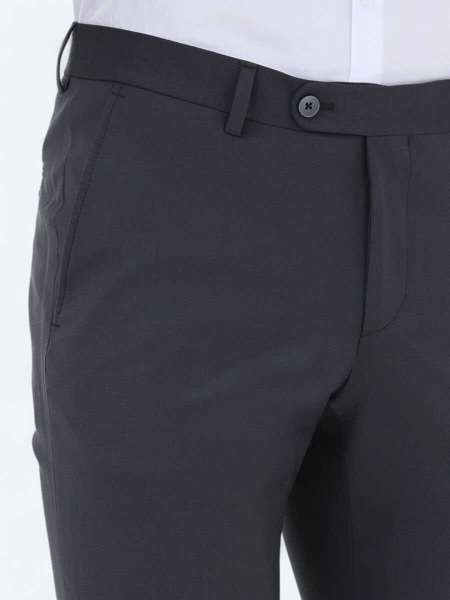 Hard Coal Weaving Fitted Fit Classical Wool Blended Trousers - 3