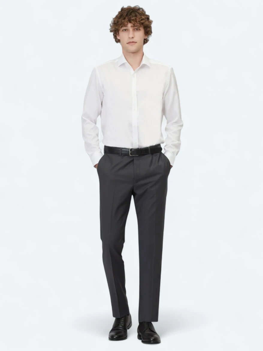 Hard Coal Weaving Fitted Fit Classical Wool Blended Trousers - 1