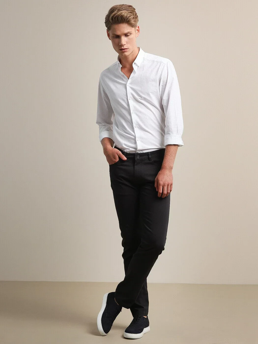 Hard Coal Weaving Slim Fit Casual Cotton Blended Trousers - 1