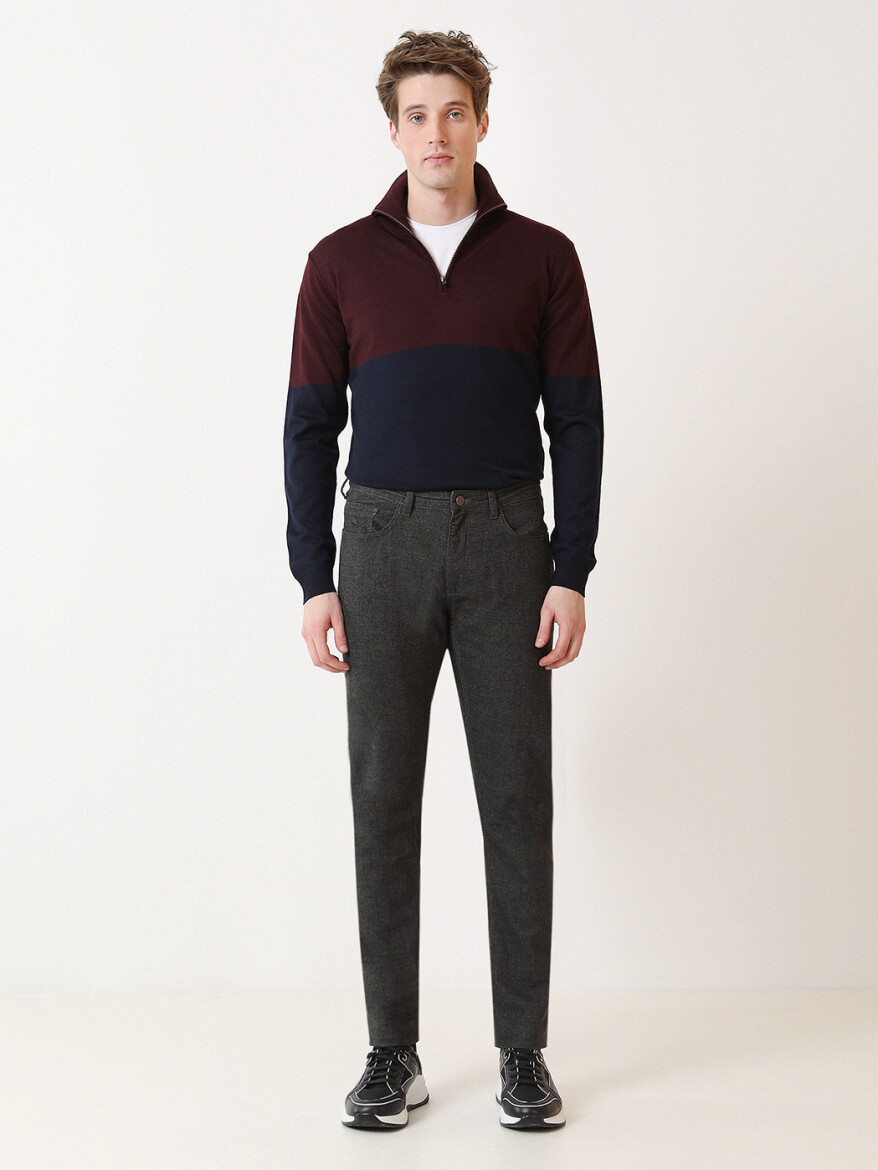 Hard Coal Weaving Slim Fit Casual Cotton Blended Trousers - 2