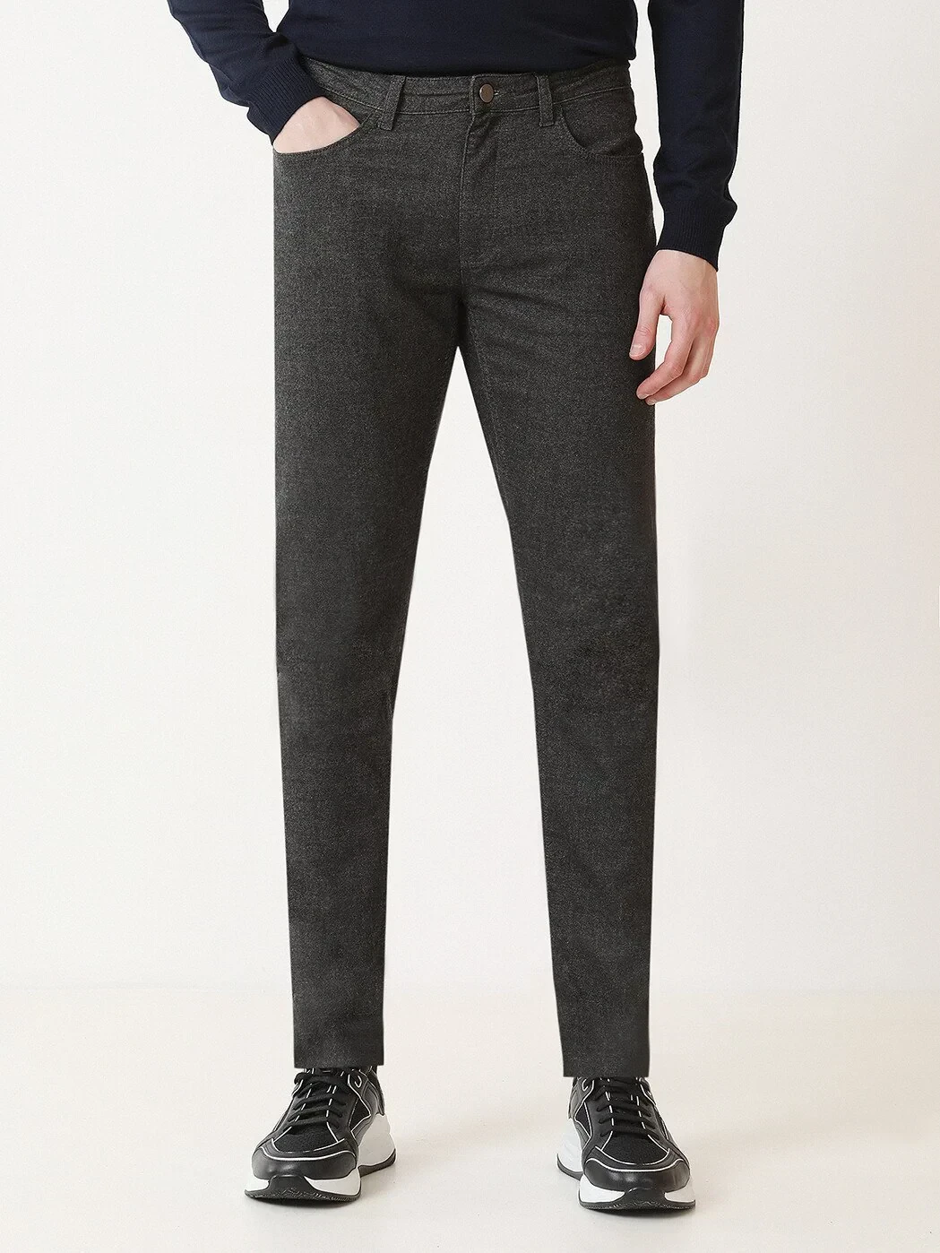 Hard Coal Weaving Slim Fit Casual Cotton Blended Trousers - 1