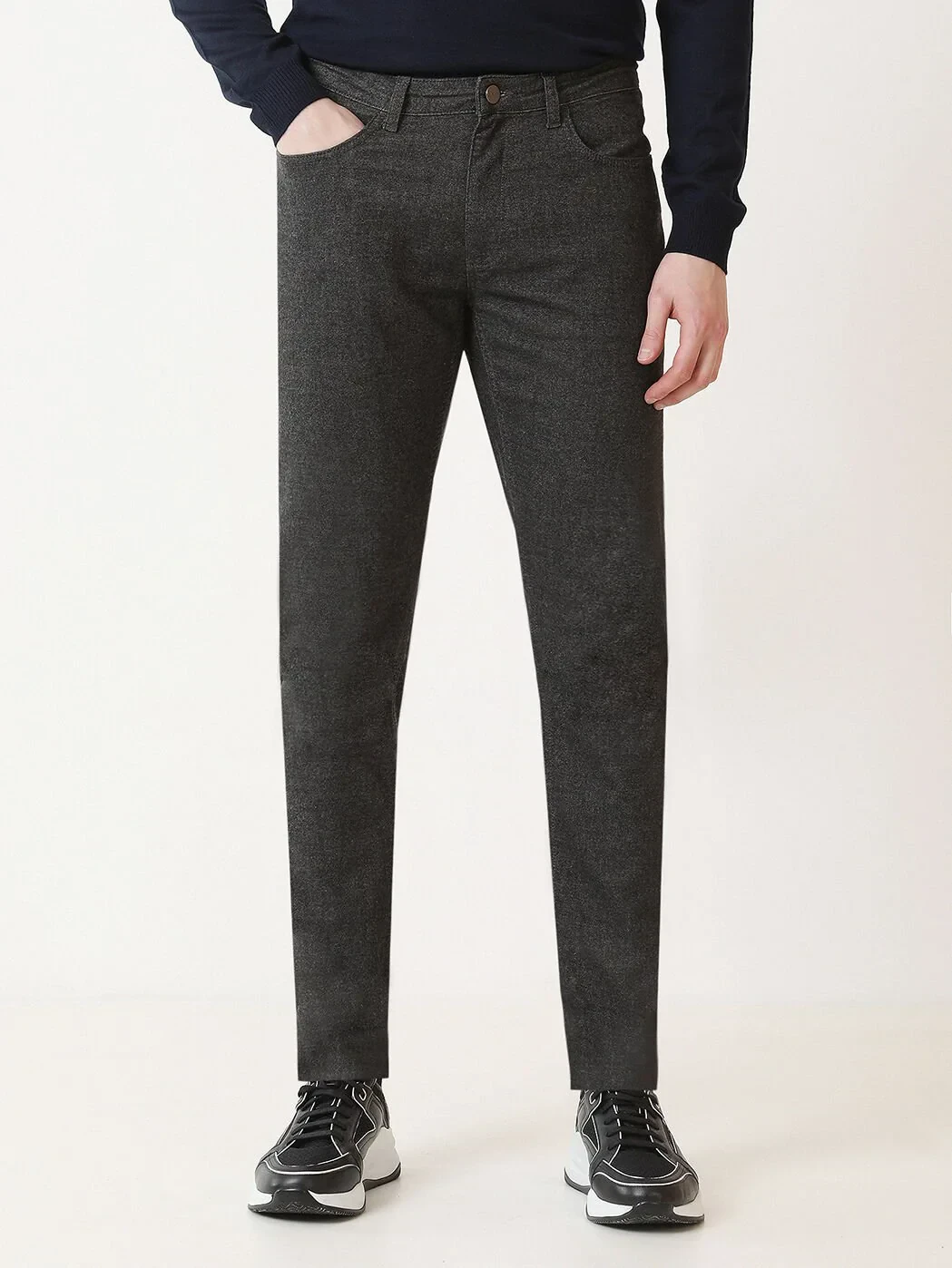 Hard Coal Weaving Slim Fit Casual Cotton Blended Trousers - 1