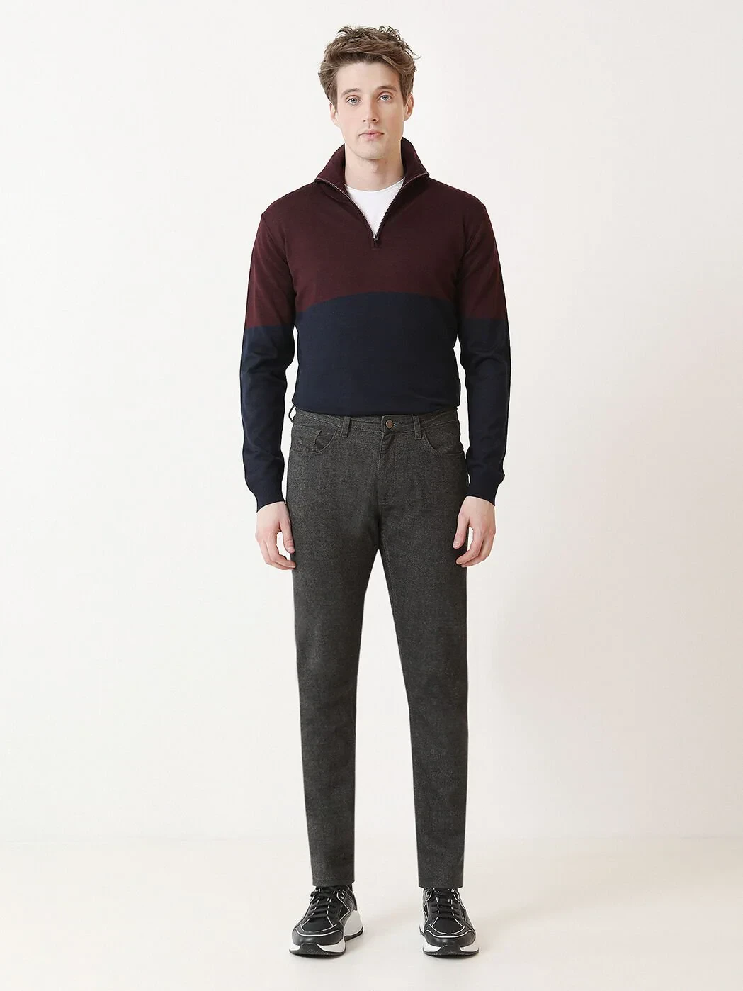 Hard Coal Weaving Slim Fit Casual Cotton Blended Trousers - 2