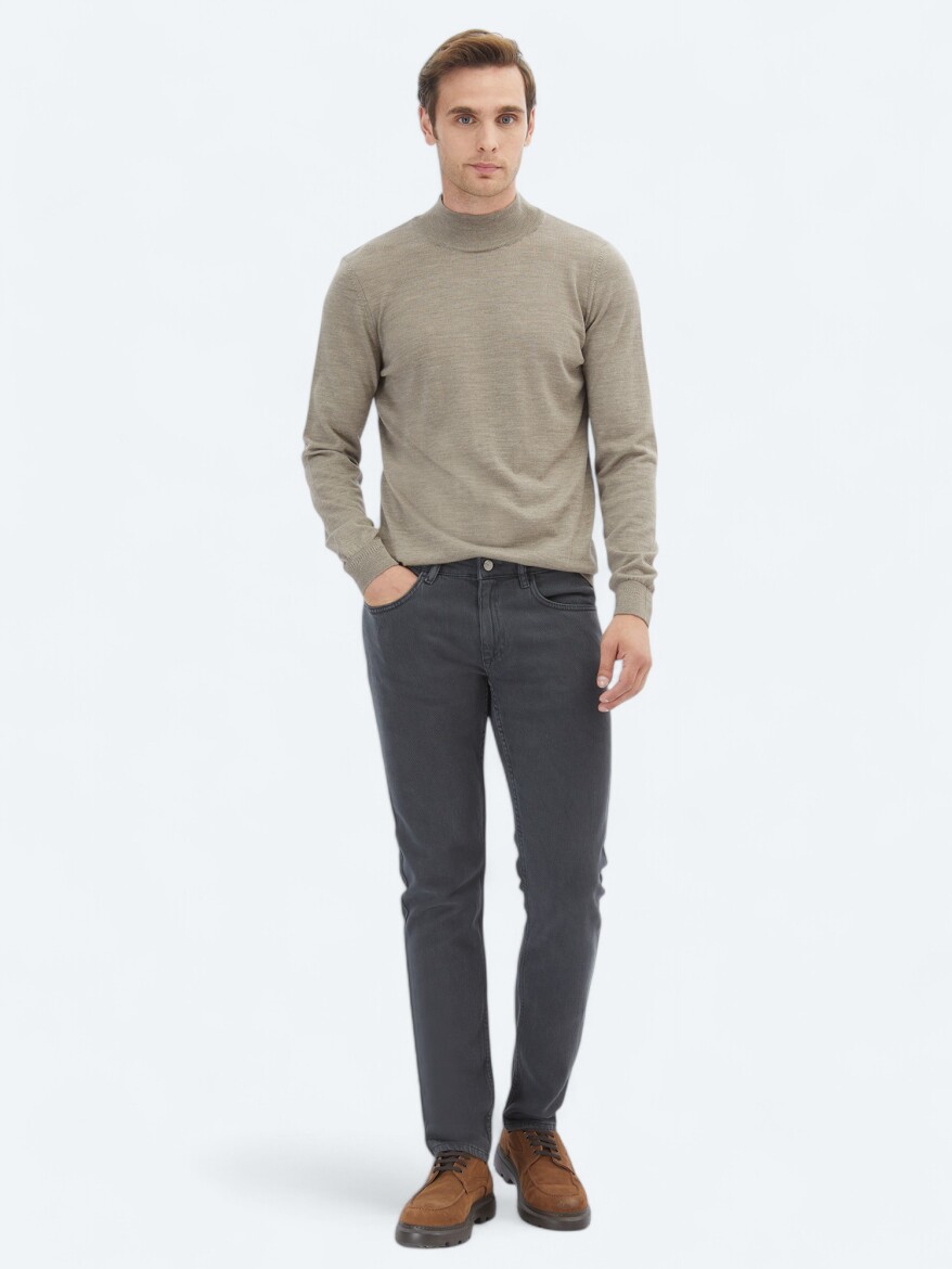 Hard Coal Weaving Slim Fit Casual Cotton Blended Trousers - KİP