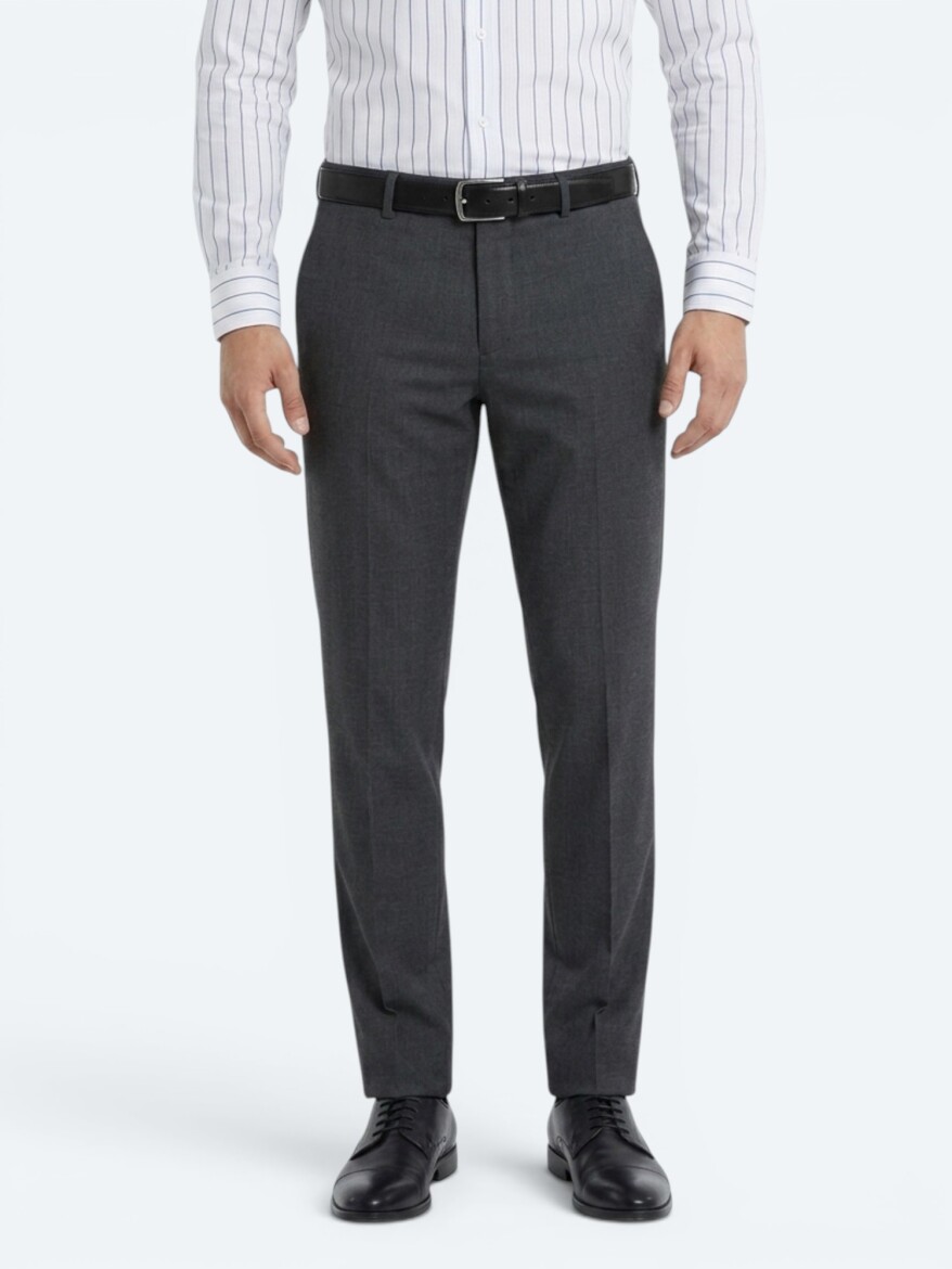Hard Coal Weaving Slim Fit Classical Wool Blended Trousers - KİP