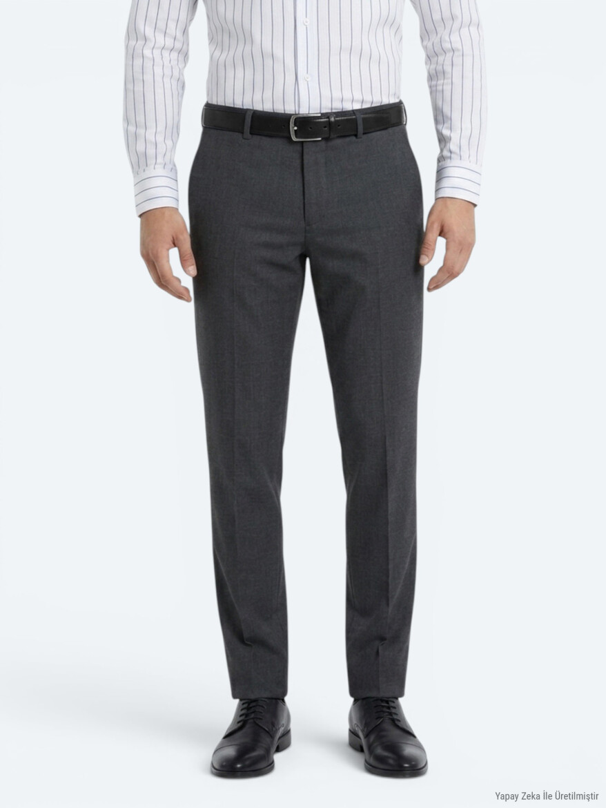 Hard Coal Weaving Slim Fit Classical Wool Blended Trousers - KİP