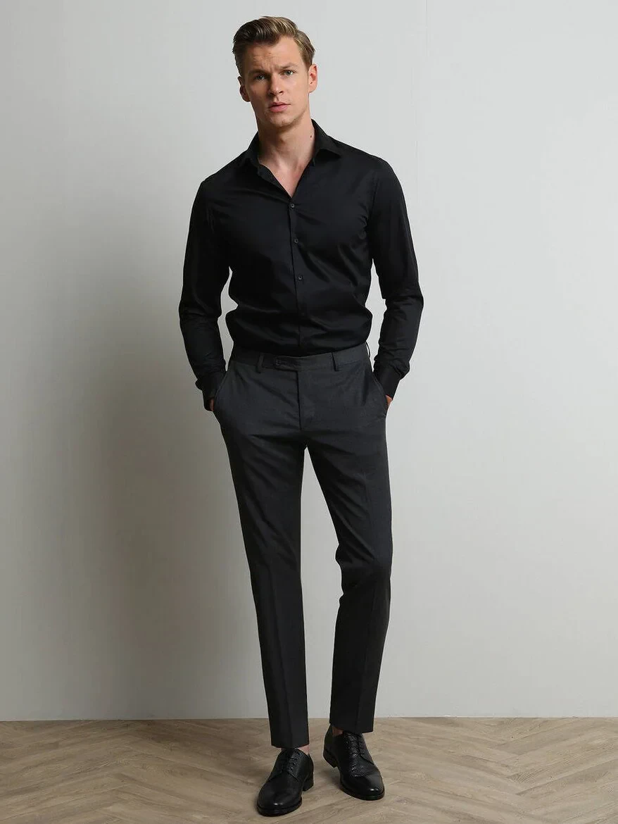 Hard Coal Weaving Slim Fit Classical Wool Blended Trousers 
