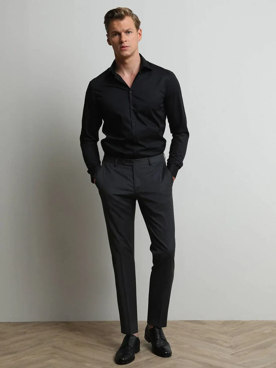 Hard Coal Weaving Slim Fit Classical Wool Blended Trousers - 4