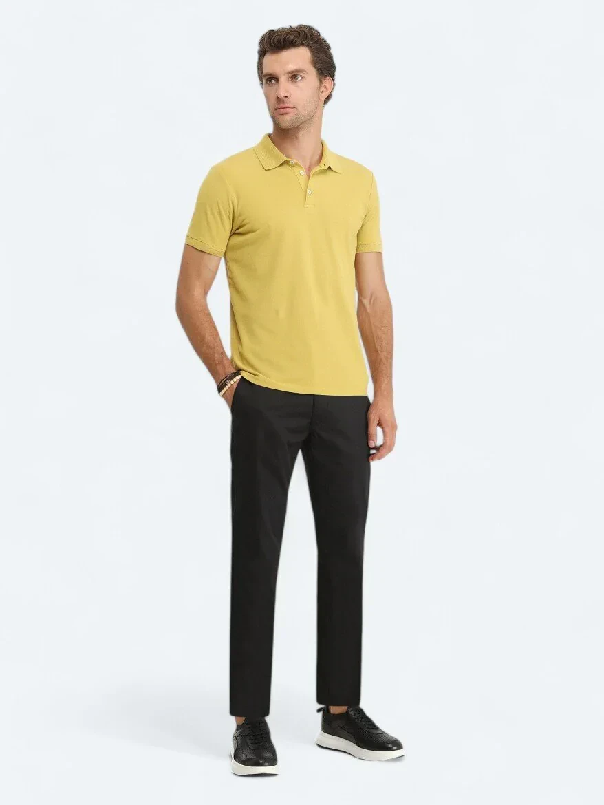 Hardal Düz Polo Yaka %100 Pamuk T-Shirt - 2