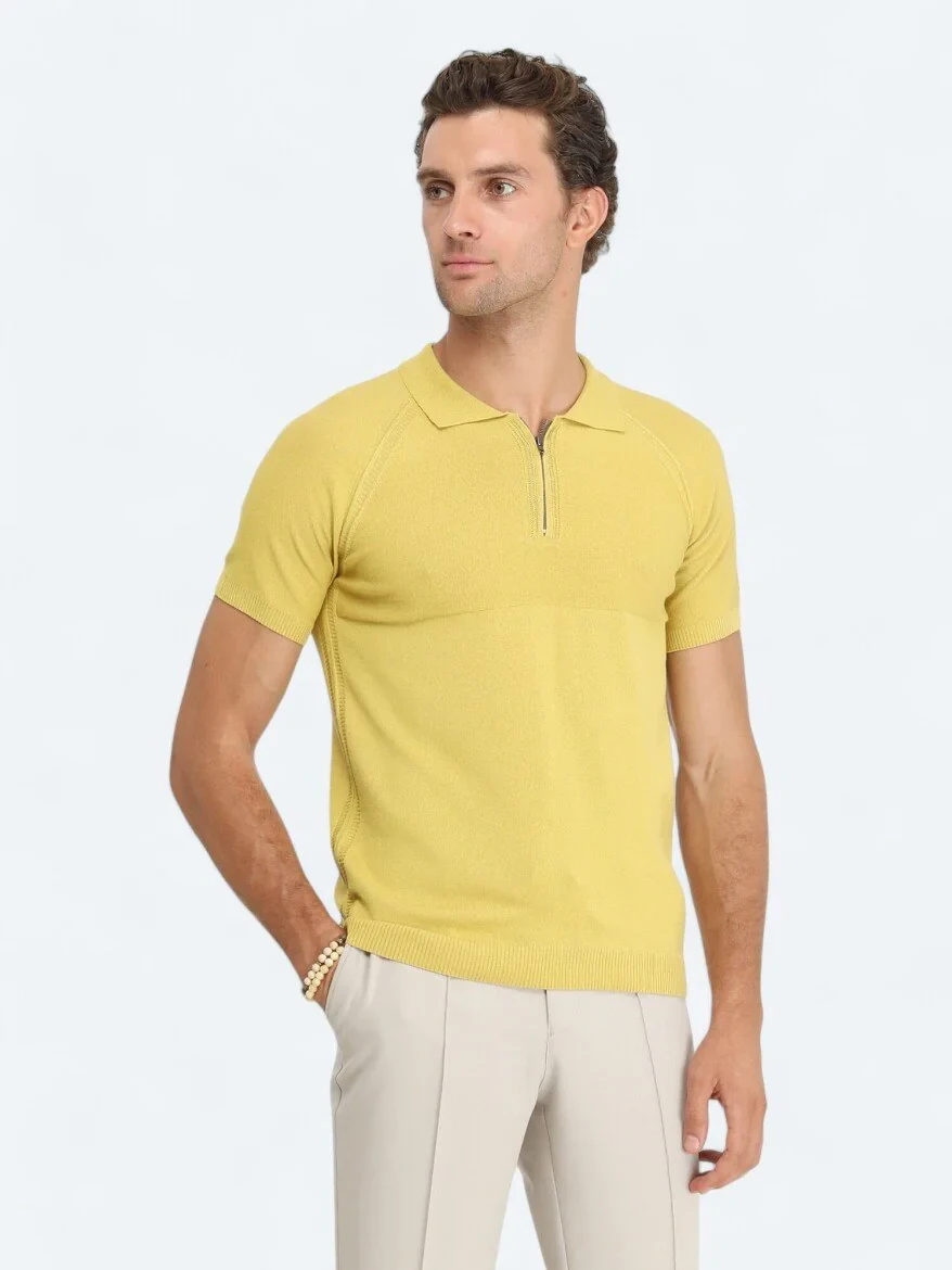 Hardal Polo Yaka Jakarlı Triko - 1