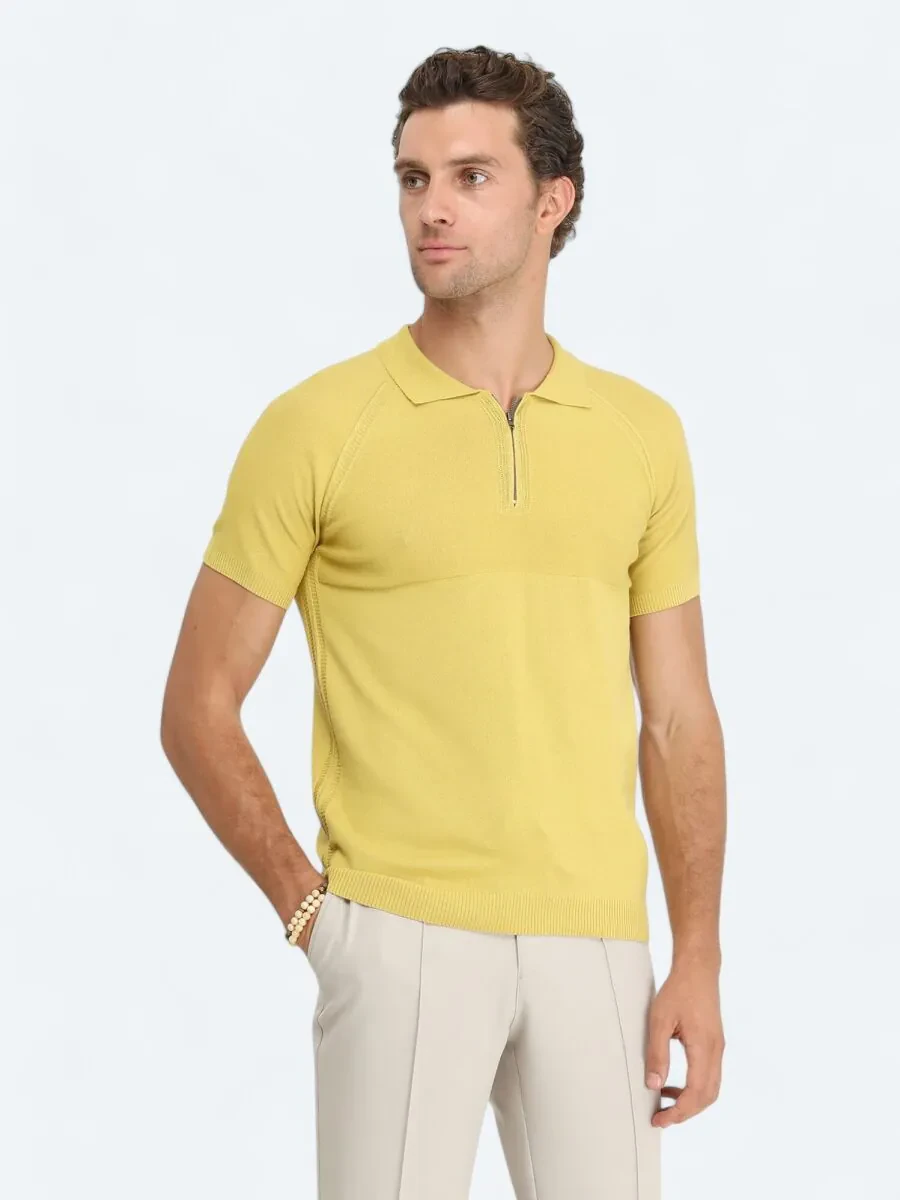 Hardal Polo Yaka Jakarlı Triko - 1