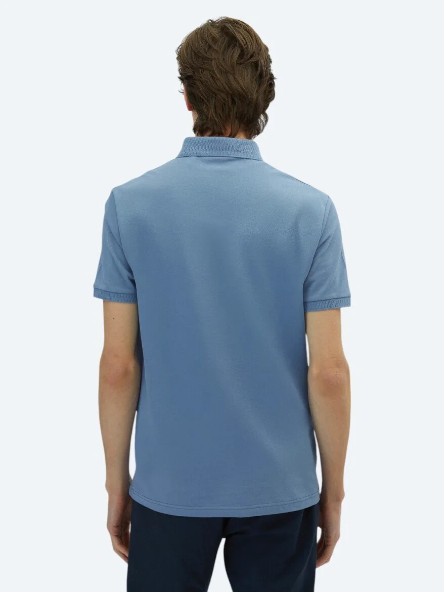 Havacı Mavi Düz Polo Yaka %100 Pamuk T-Shirt 