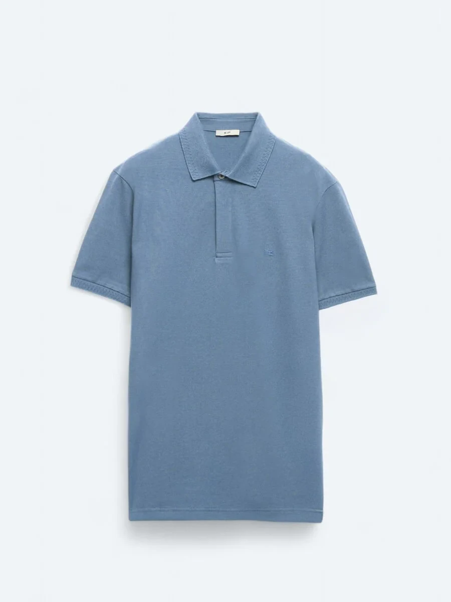 Havacı Mavi Düz Polo Yaka %100 Pamuk T-Shirt - 5