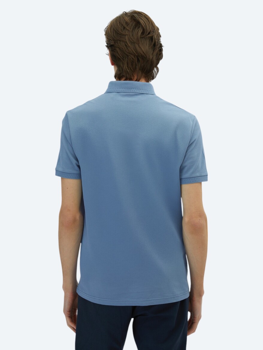 Havacı Mavi Düz Polo Yaka %100 Pamuk T-Shirt - 4
