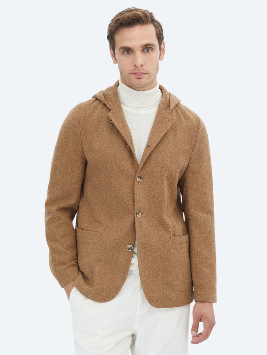 Hazelnut Plain Modern Fit Wool Blended Jacket - KİP
