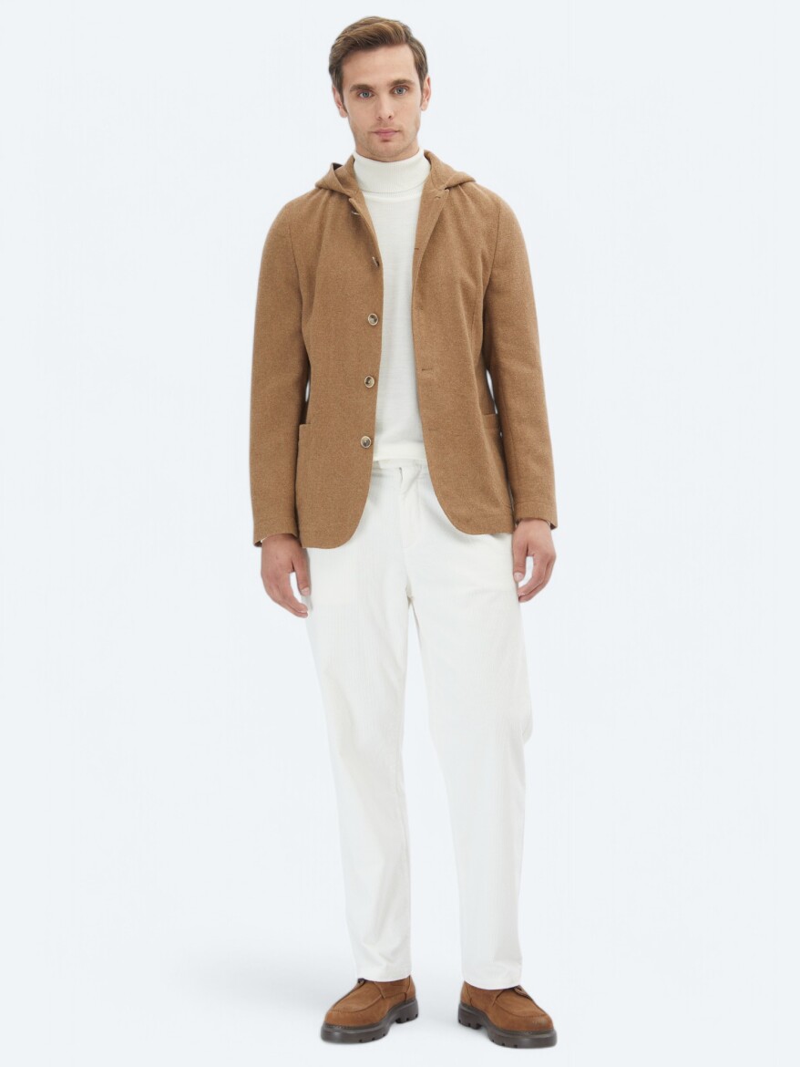 Hazelnut Plain Modern Fit Wool Blended Jacket - KİP