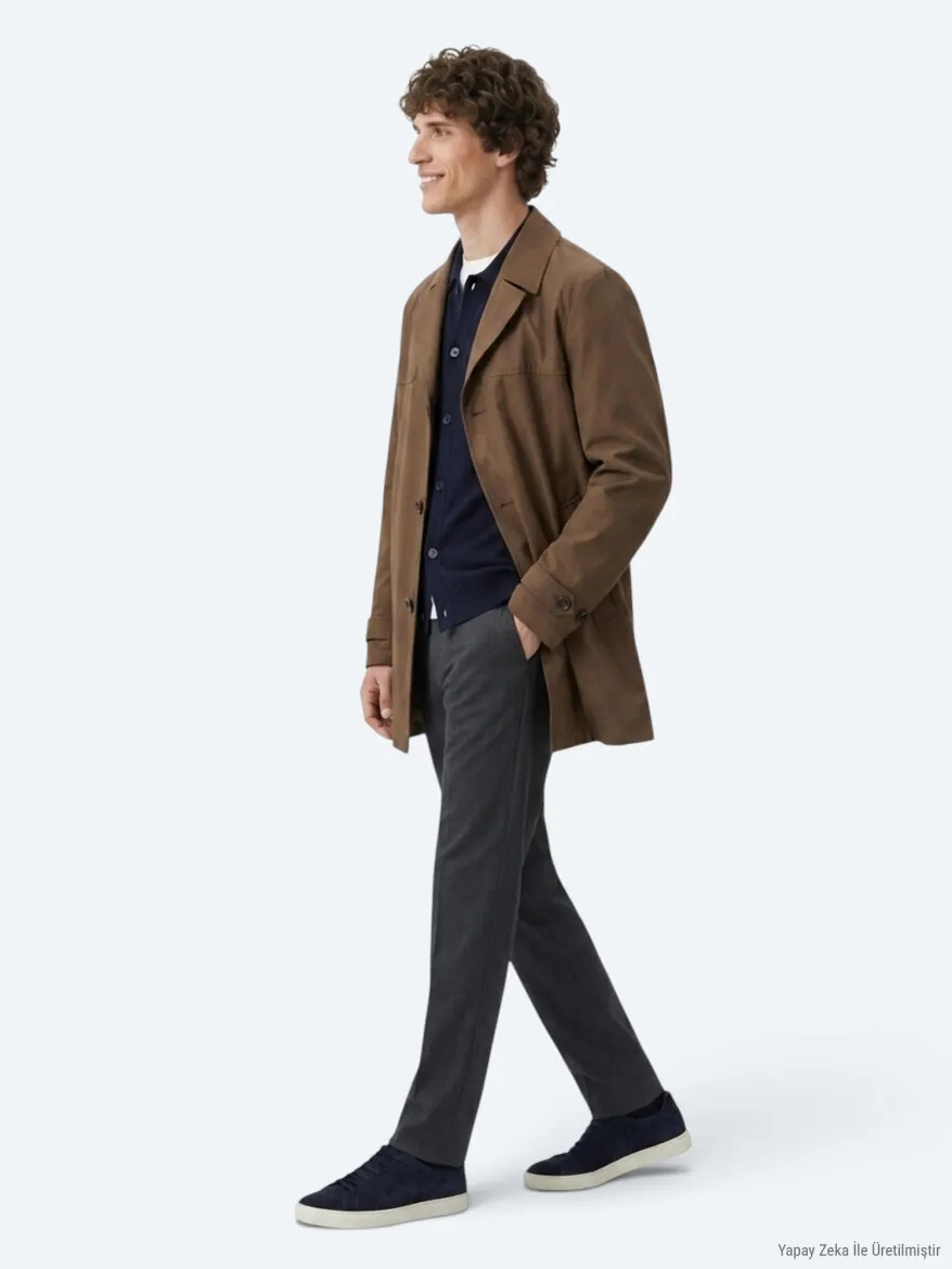 Hazelnut Regular Fit Double Breasted Collar Casual Weaving Rain Coat - 4