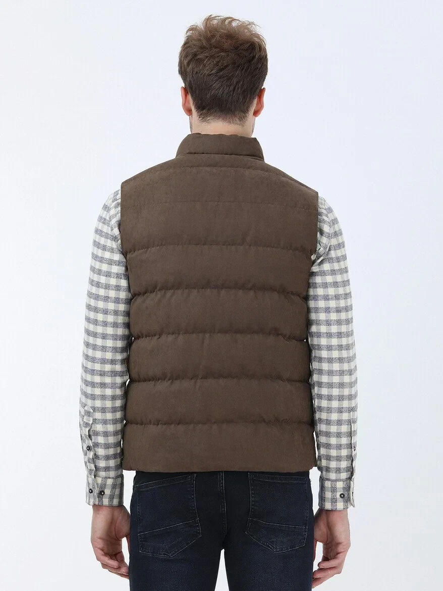 Hazelnut Regular Fit Turtleneck Casual Weaving Puffer Vest - 5