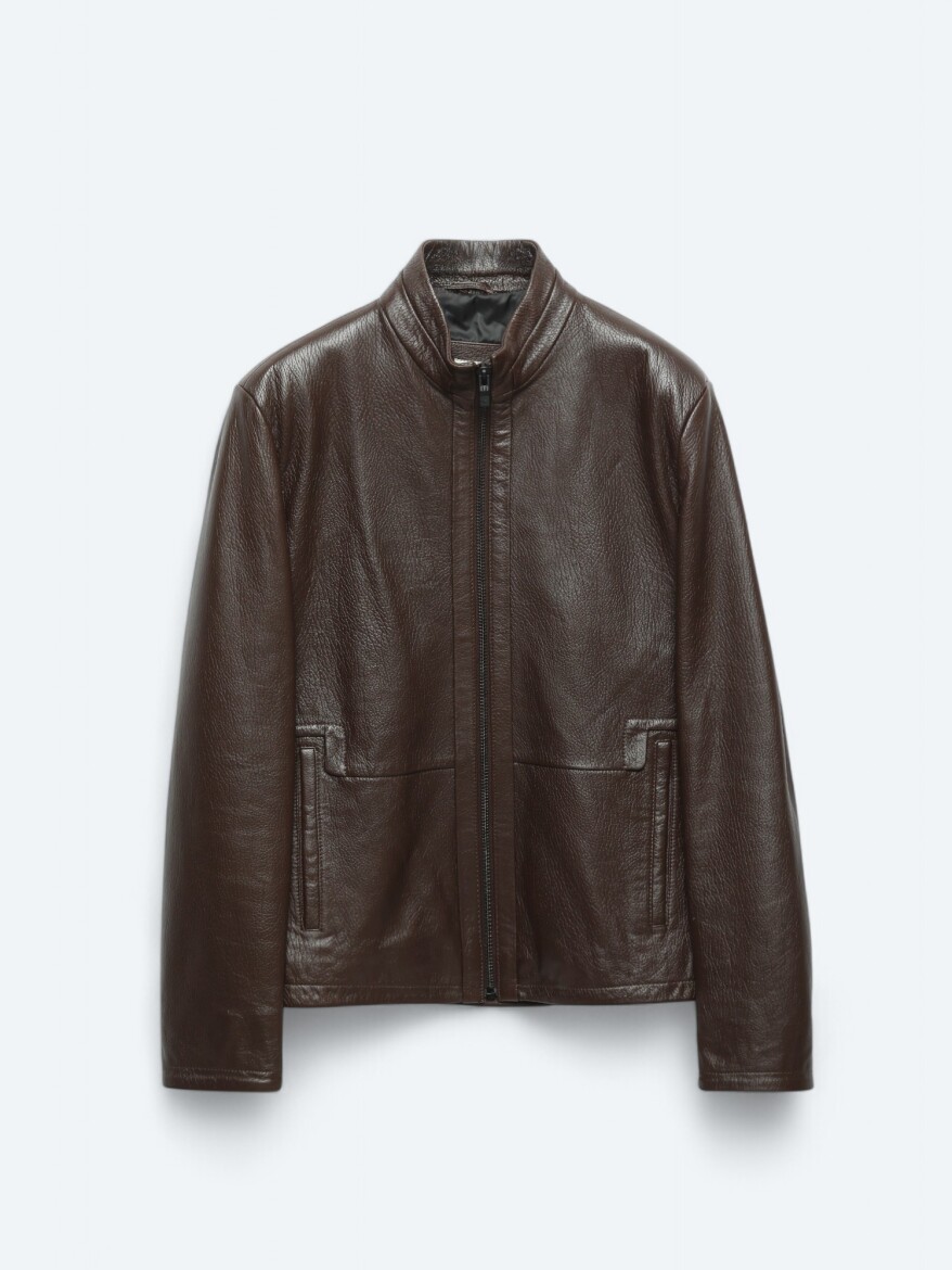 Hazelnut Regular Fit Turtleneck Smart Casual Sheep Leather Leather Coat - 8