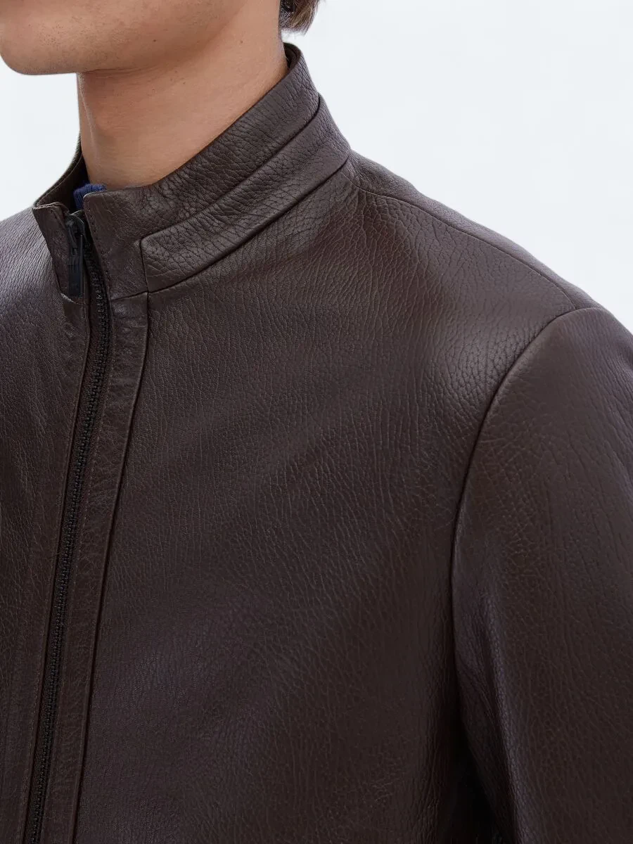 Hazelnut Sheep Leather Leather Coat - 5