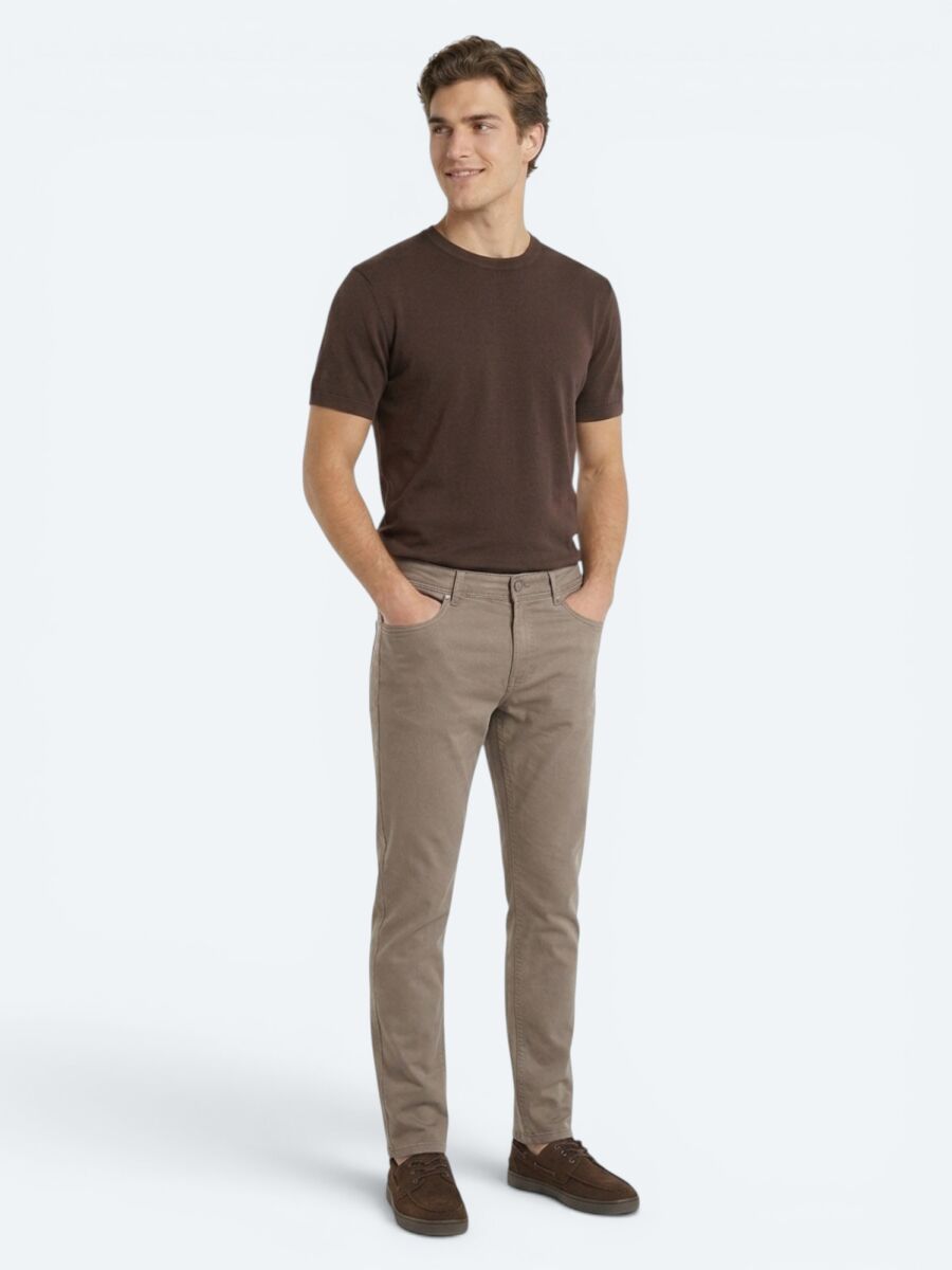 Hazelnut Weaving Slim Fit Casual Cotton Blended Trousers - 4