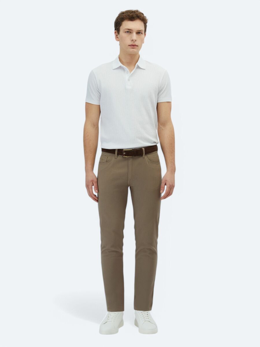 Hazelnut Weaving Slim Fit Casual Cotton Blended Trousers - 1