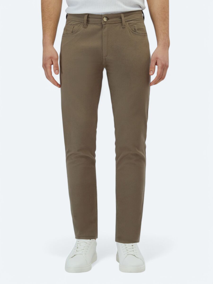 Hazelnut Weaving Slim Fit Casual Cotton Blended Trousers - 2