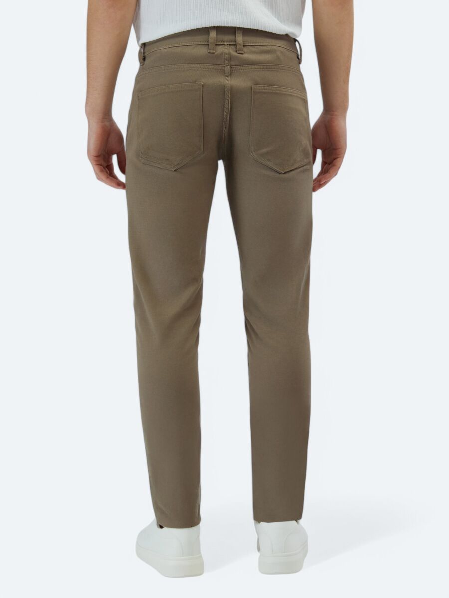 Hazelnut Weaving Slim Fit Casual Cotton Blended Trousers - 4