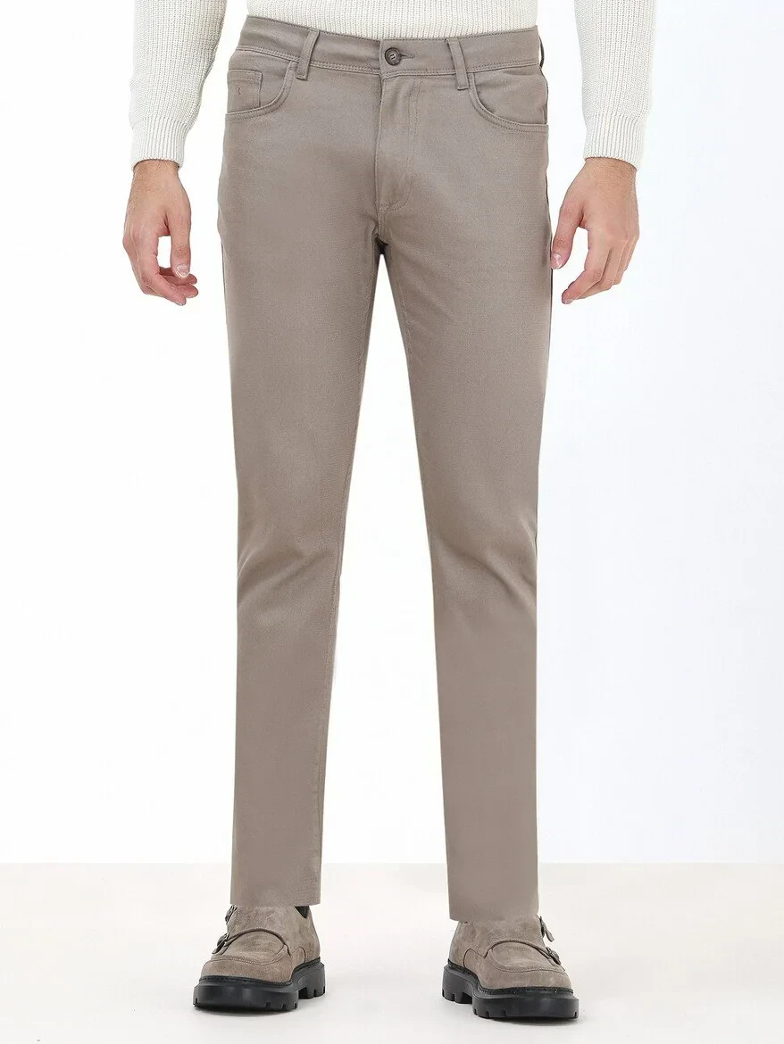 Hazelnut Weaving Slim Fit Casual Cotton Blended Trousers - 1