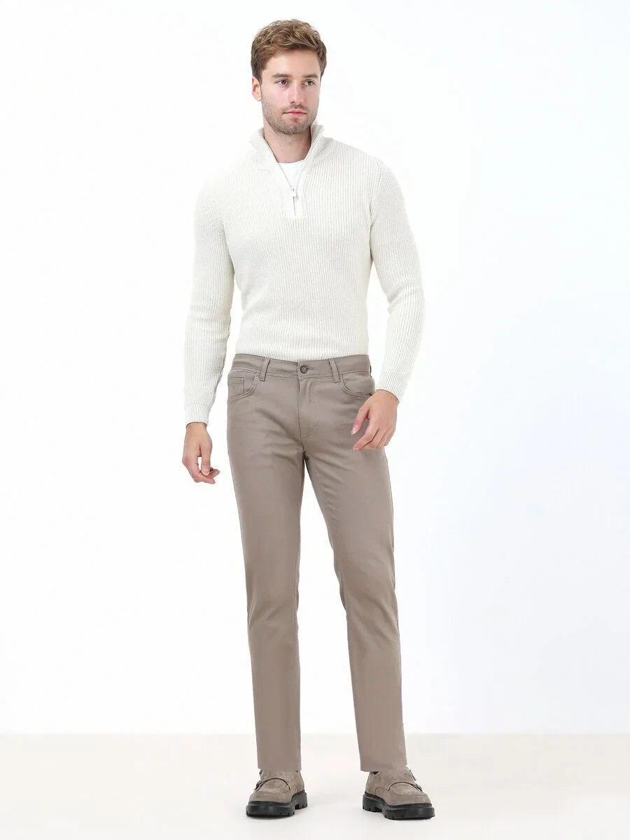 Hazelnut Weaving Slim Fit Casual Cotton Blended Trousers - 2