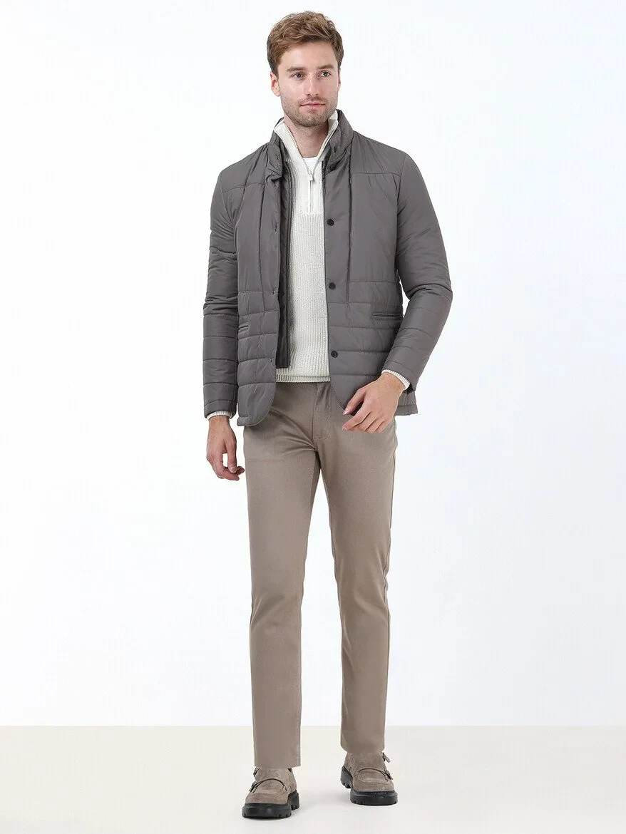 Hazelnut Weaving Slim Fit Casual Cotton Blended Trousers - 3