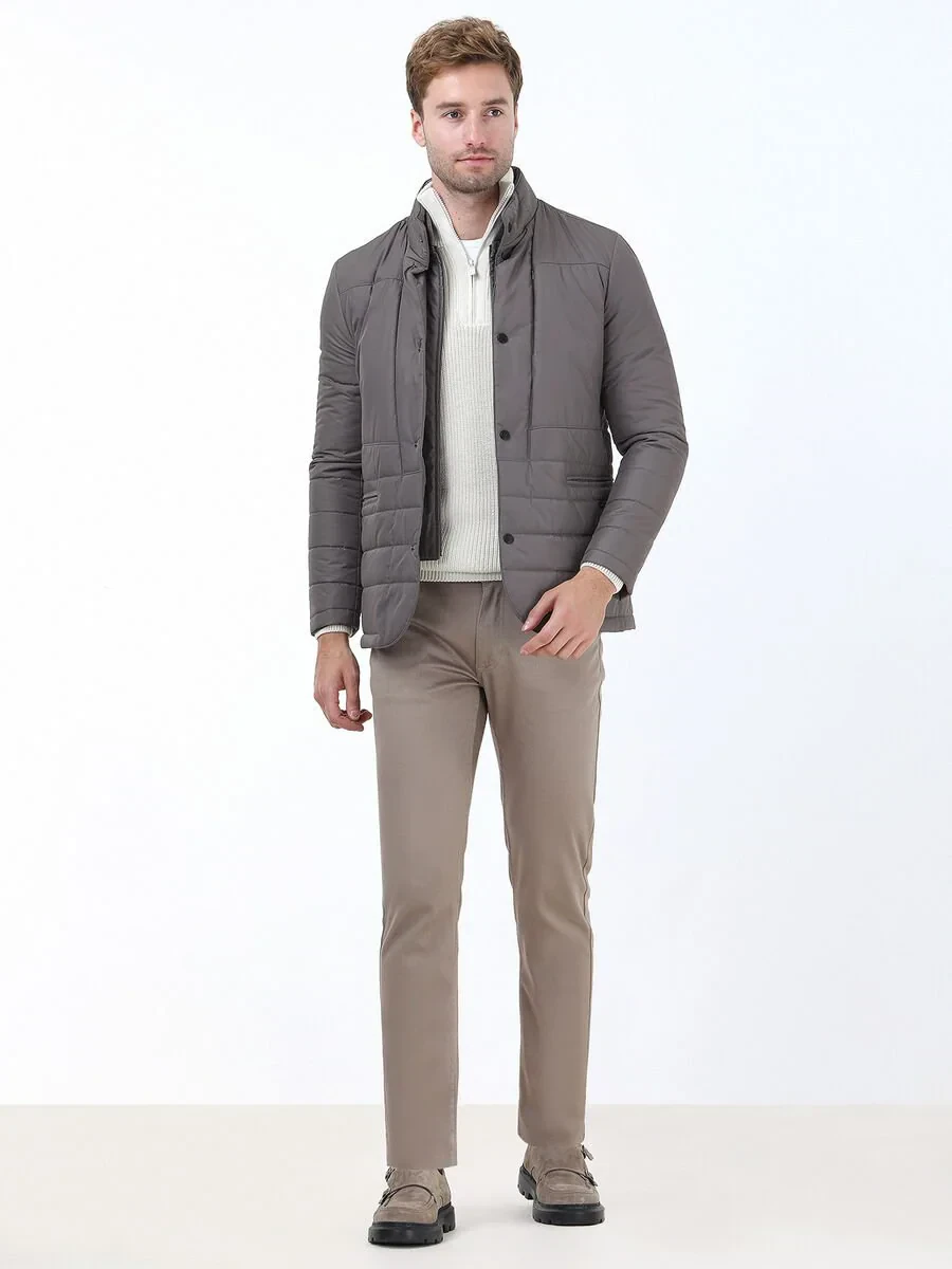 Hazelnut Weaving Slim Fit Casual Cotton Blended Trousers - 3