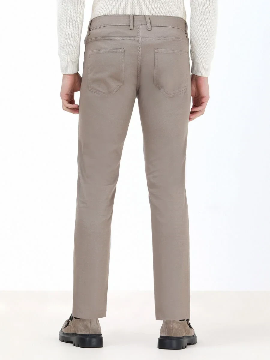 Hazelnut Weaving Slim Fit Casual Cotton Blended Trousers - 5