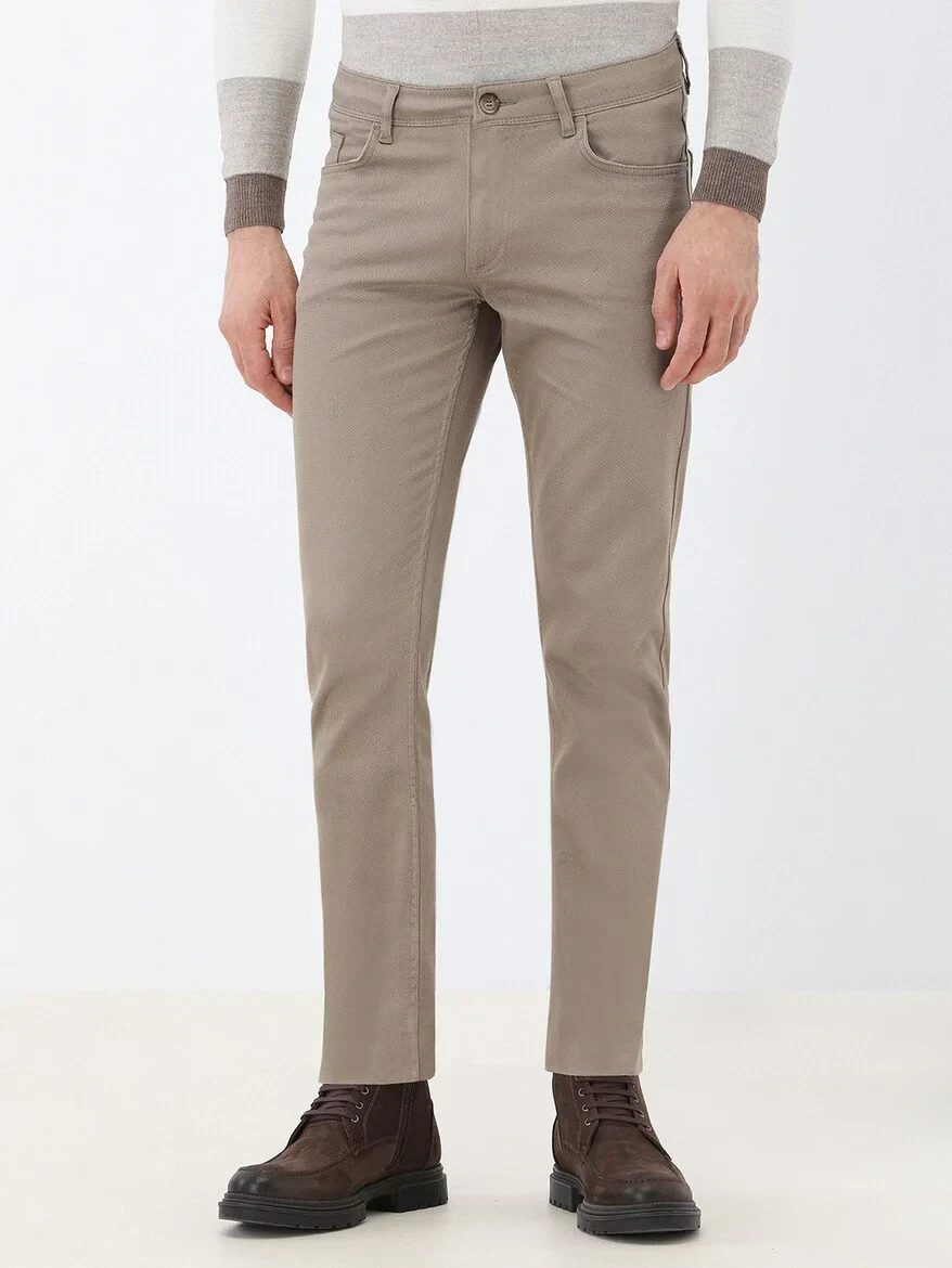 Hazelnut Weaving Slim Fit Casual Cotton Blended Trousers - 1