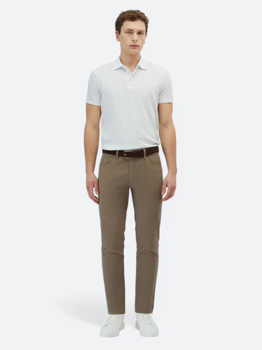 Hazelnut Weaving Slim Fit Casual Cotton Blended Trousers - 1