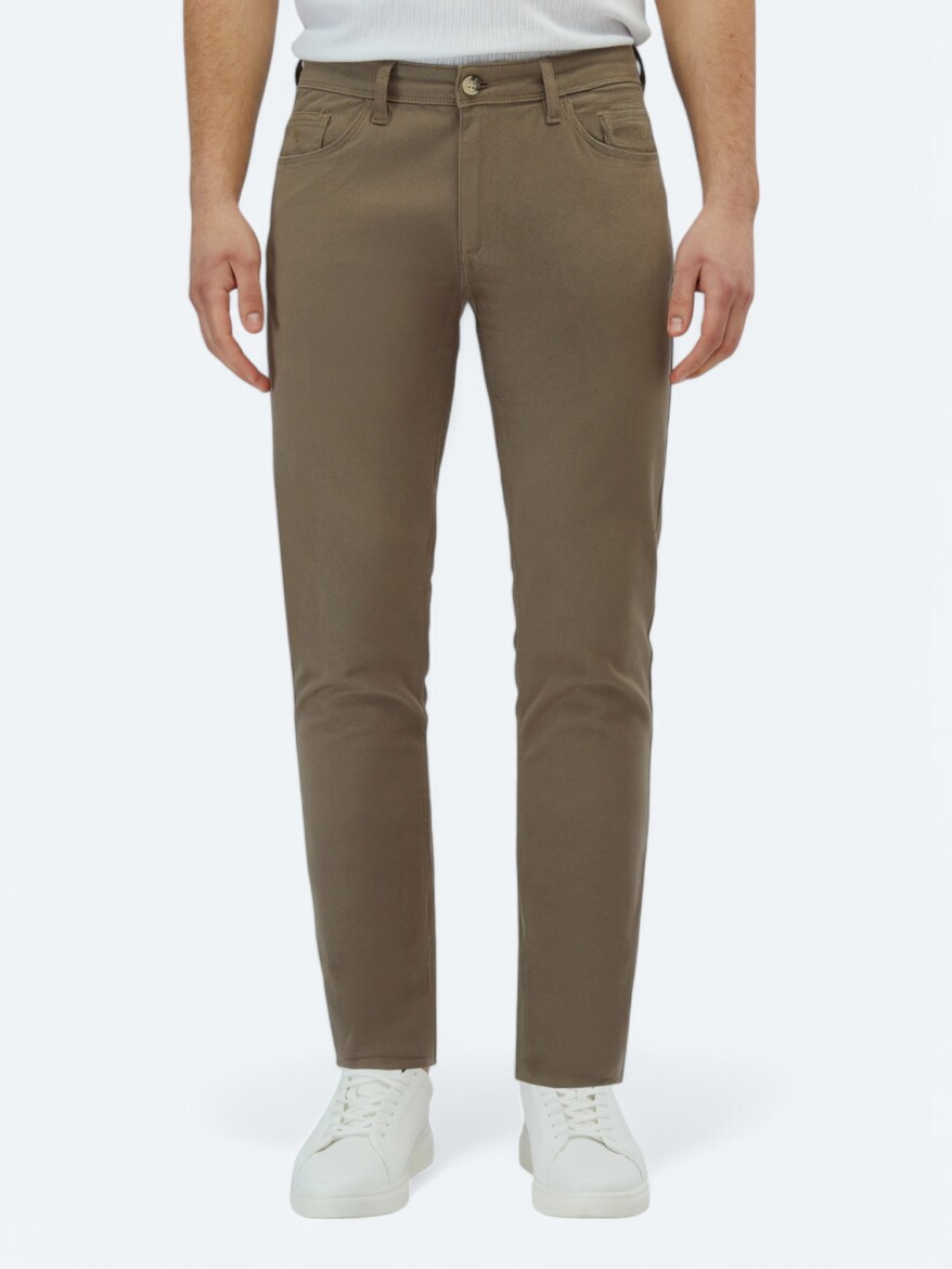 Hazelnut Weaving Slim Fit Casual Cotton Blended Trousers - 2