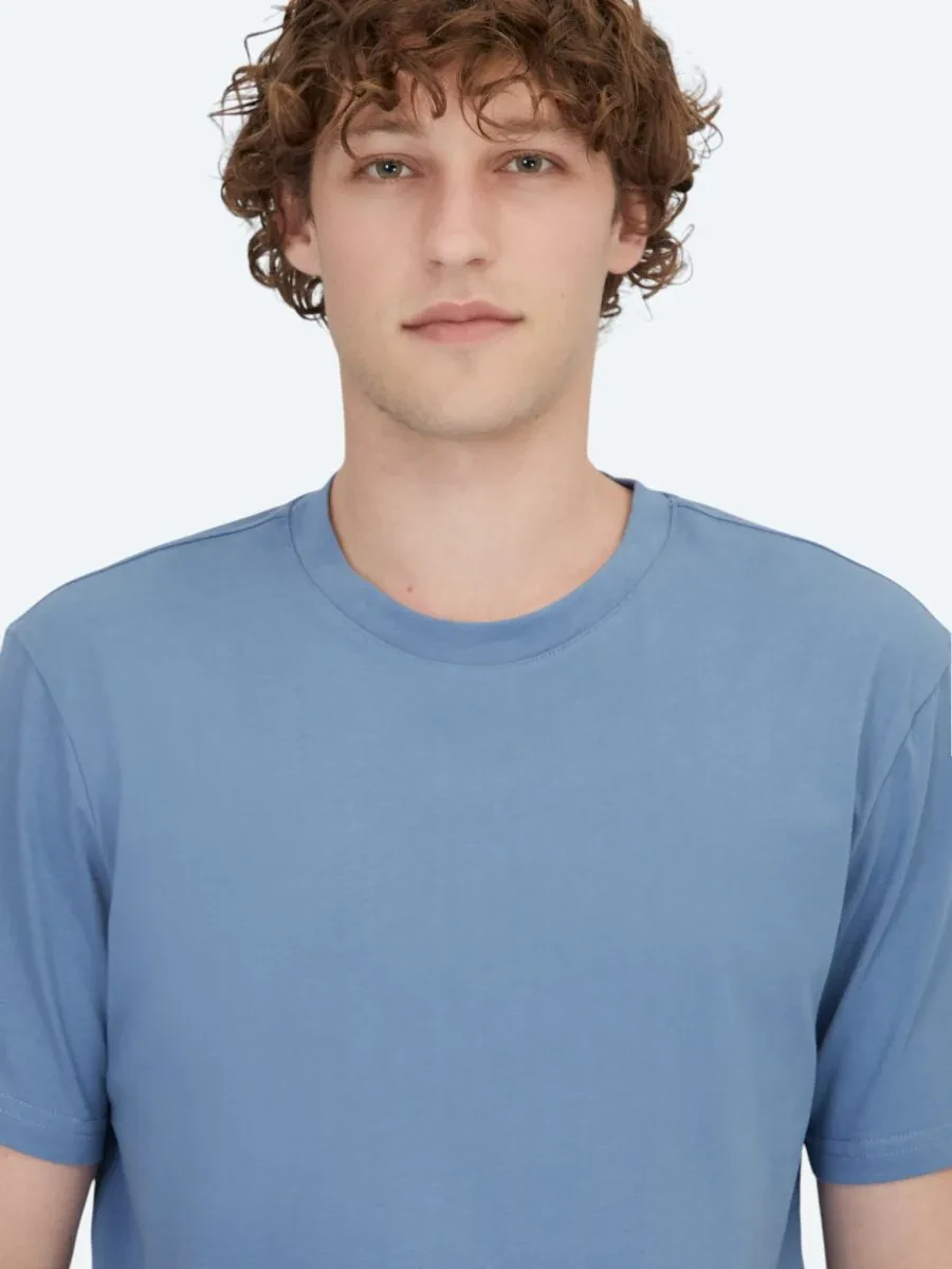 İndigo Bisiklet Yaka %100 Pamuk T-Shirt - 3