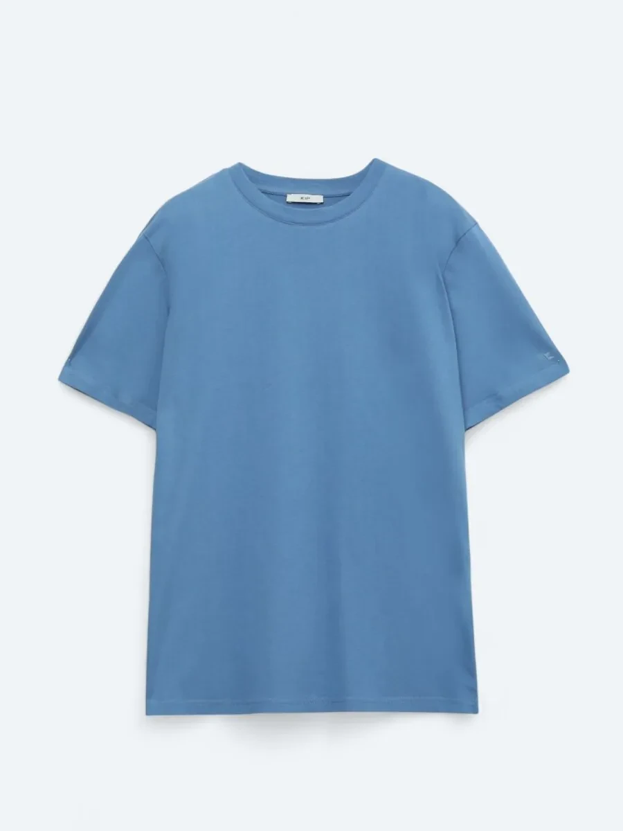 İndigo Bisiklet Yaka %100 Pamuk T-Shirt - 5