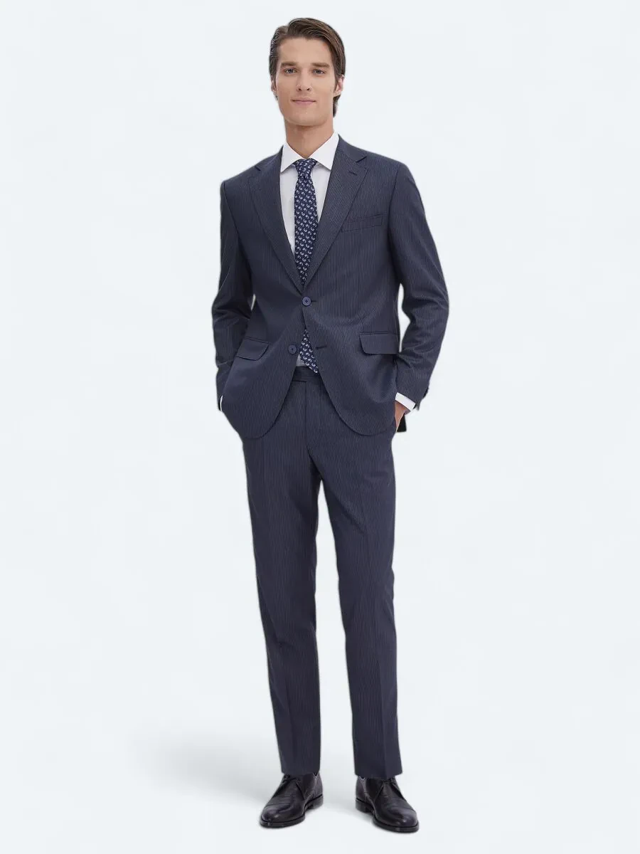 İndigo Çizgili Modern Fit Takım Elbise - 2
