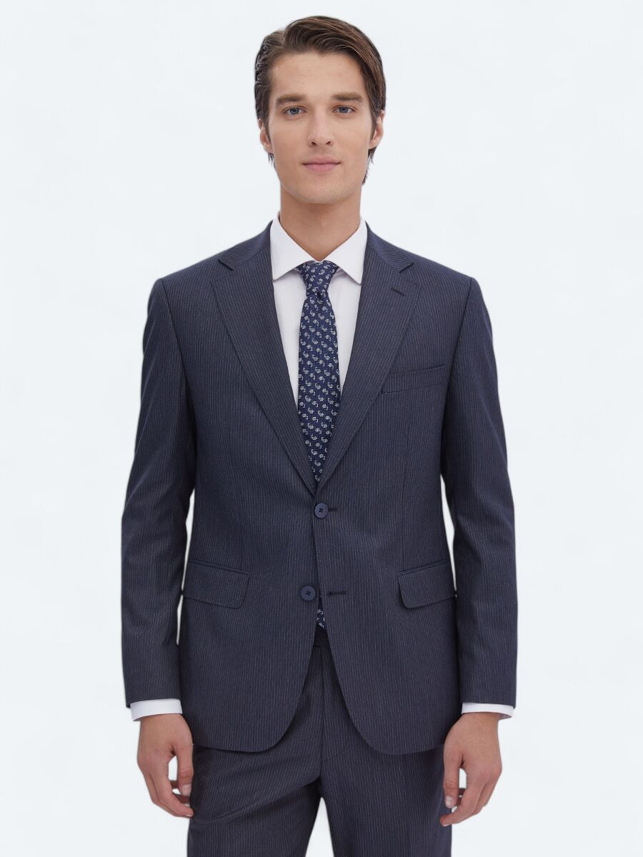 İndigo Çizgili Modern Fit Takım Elbise - 1