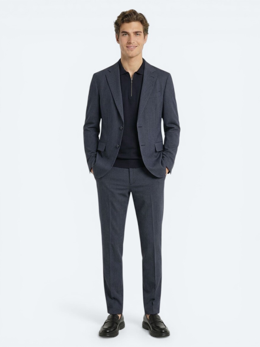 İndigo Çizgili Modern Fit Takım Elbise - 1