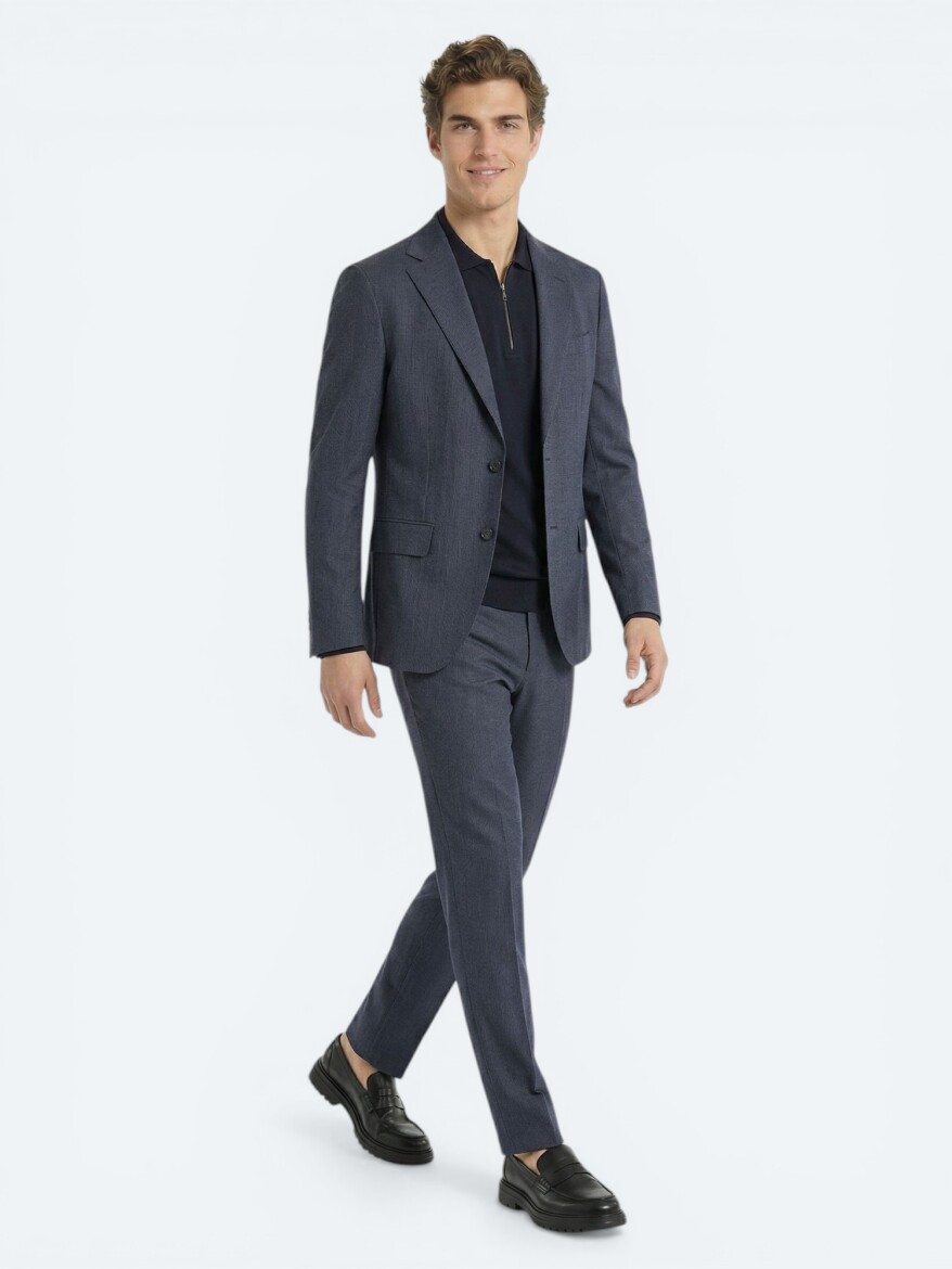 İndigo Çizgili Modern Fit Takım Elbise - 3