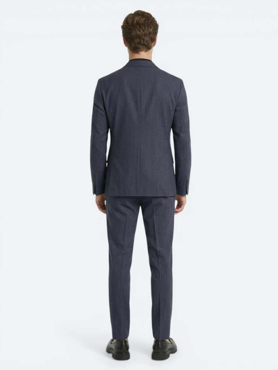 İndigo Çizgili Modern Fit Takım Elbise - 5