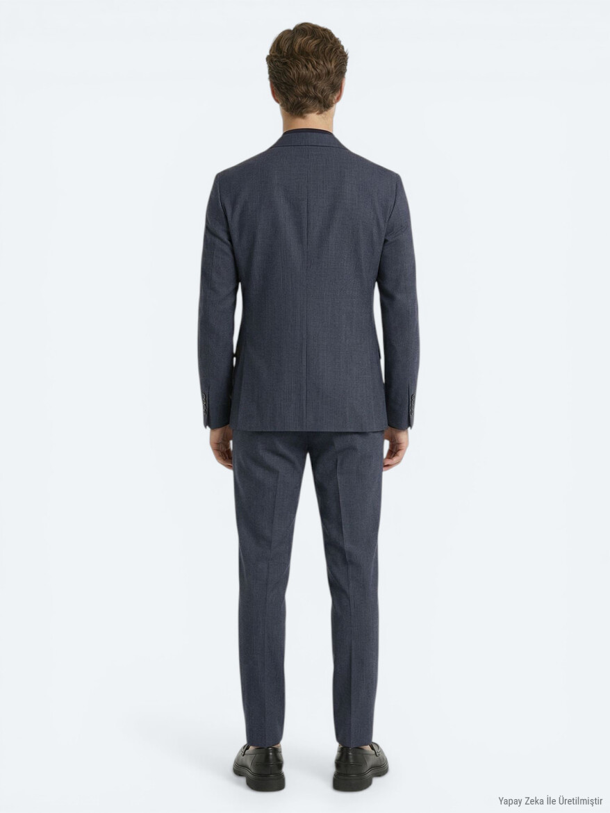 İndigo Desenli Modern Fit Takım Elbise - 5