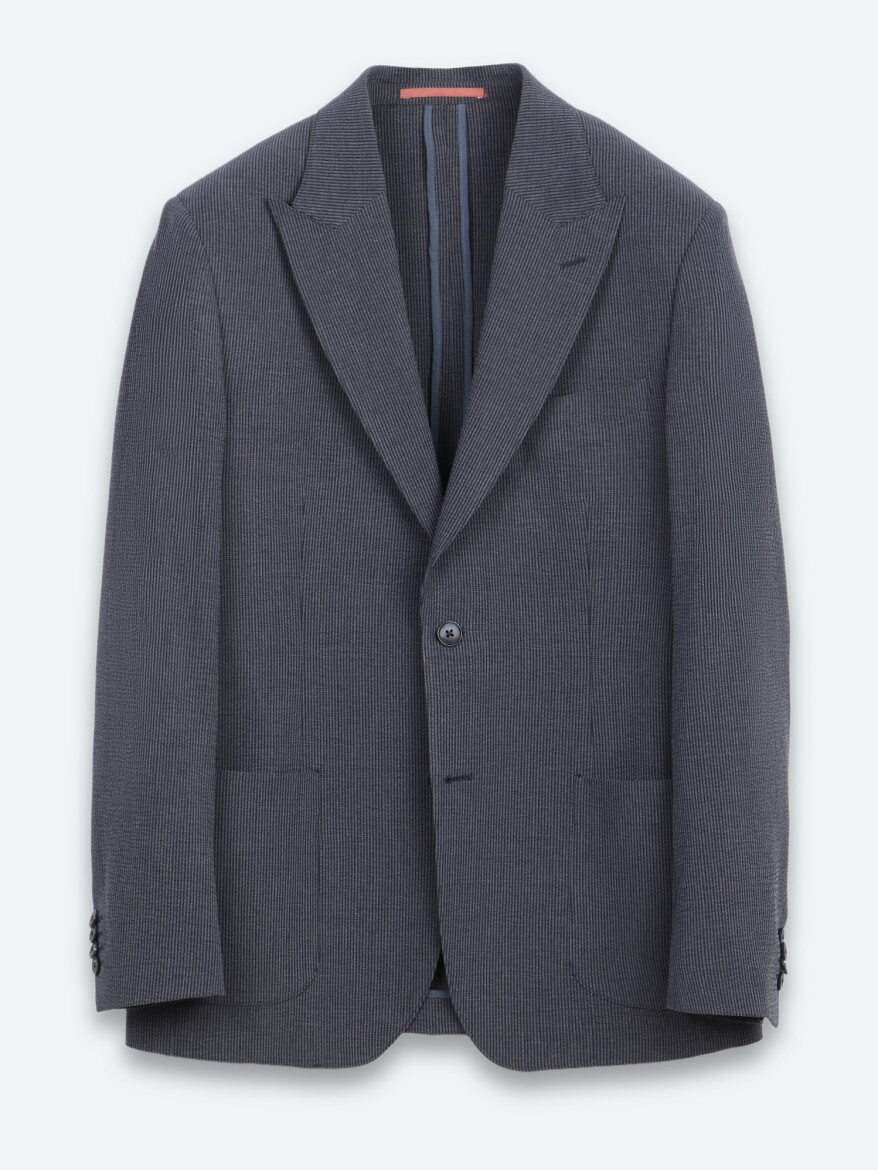 İndigo Desenli Modern Fit Takım Elbise - 6