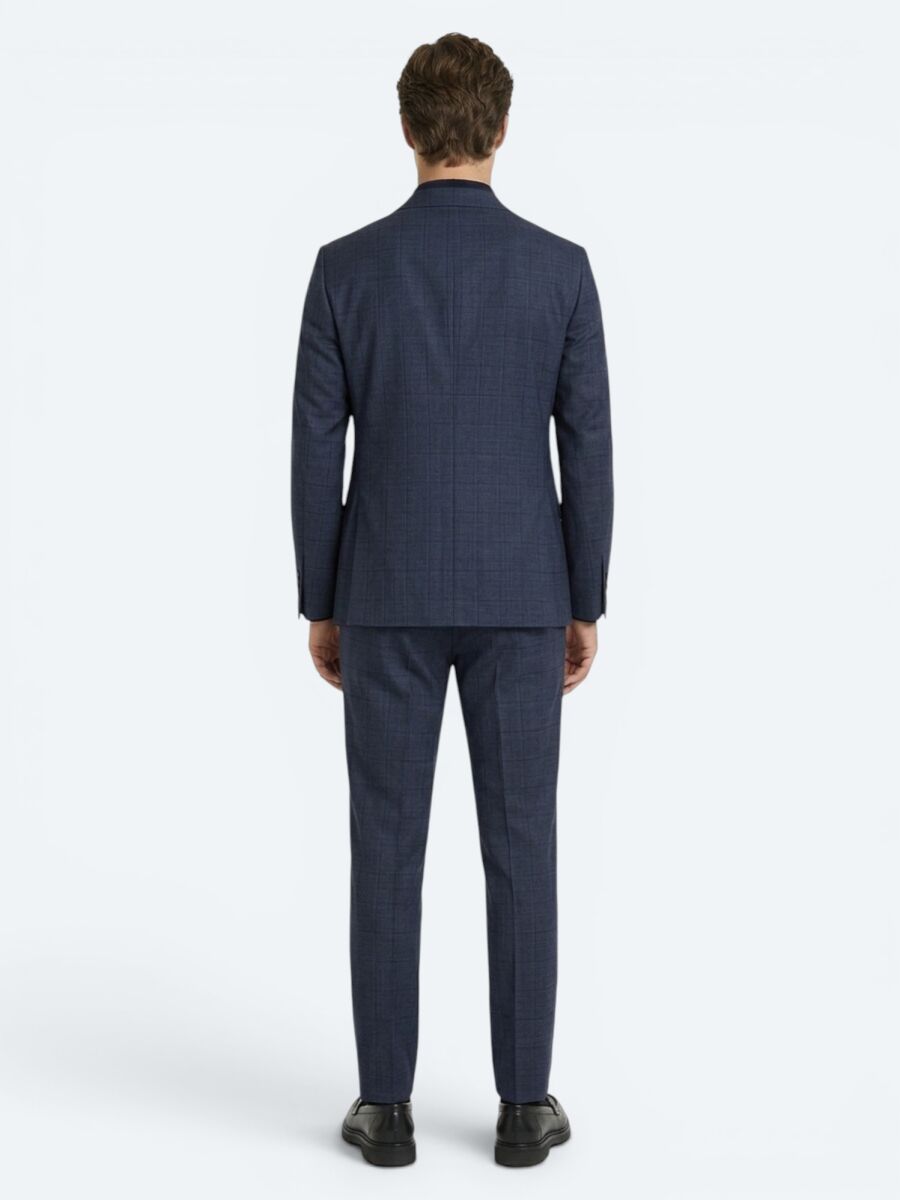 İndigo Çizgili Modern Fit Yün Karışımlı Takım Elbise - 4