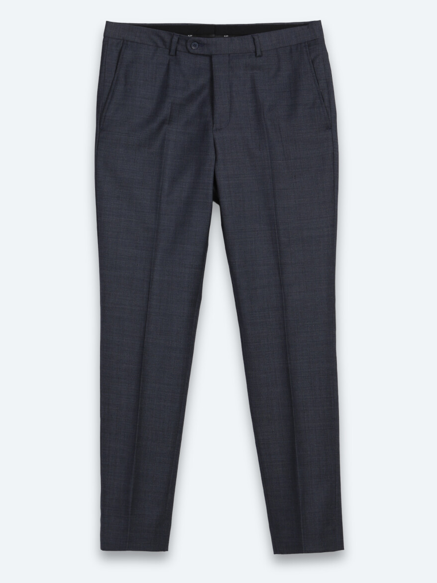 İndigo Çizgili Modern Fit Yün Karışımlı Takım Elbise - 6