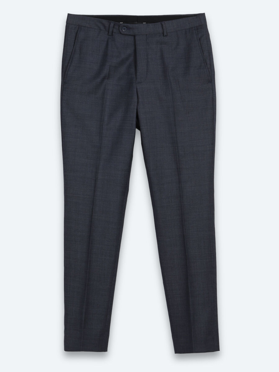 İndigo Çizgili Modern Fit Yün Karışımlı Takım Elbise - 6