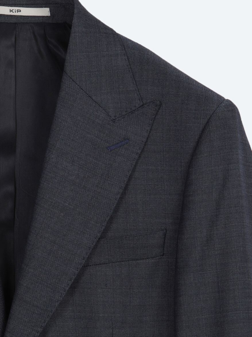 İndigo Çizgili Modern Fit Yün Karışımlı Takım Elbise - 7